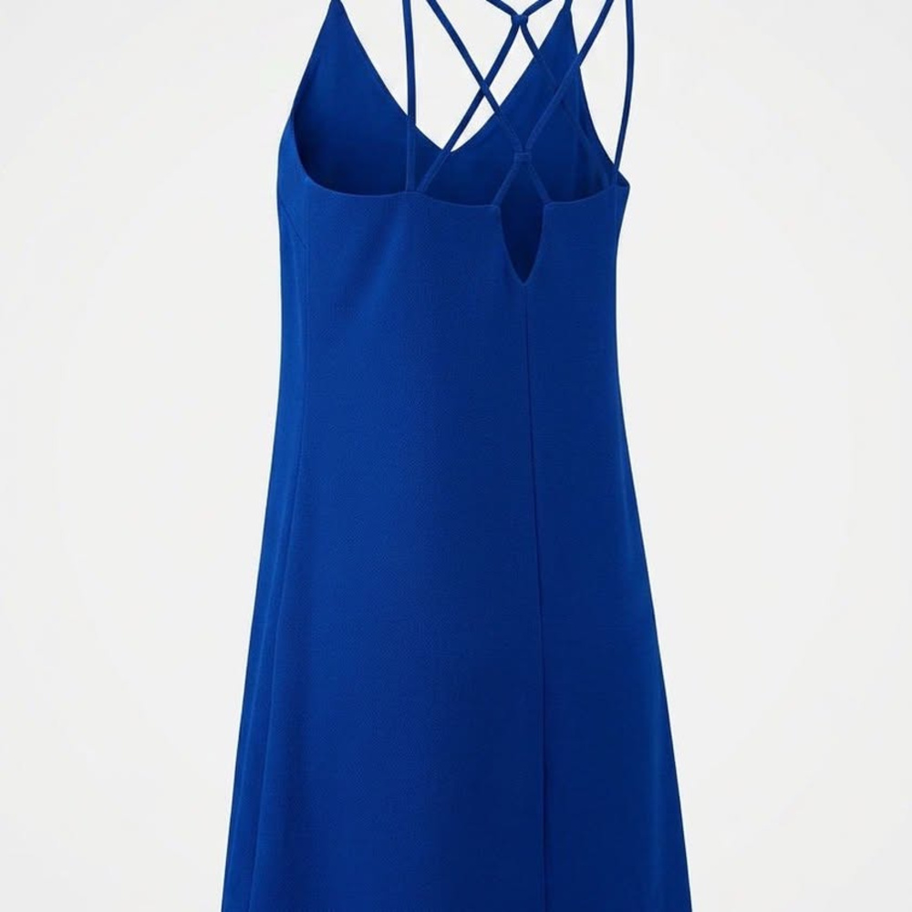 She + Sky, Blue Strappy Mini Dress with Crisscross Back, Size M